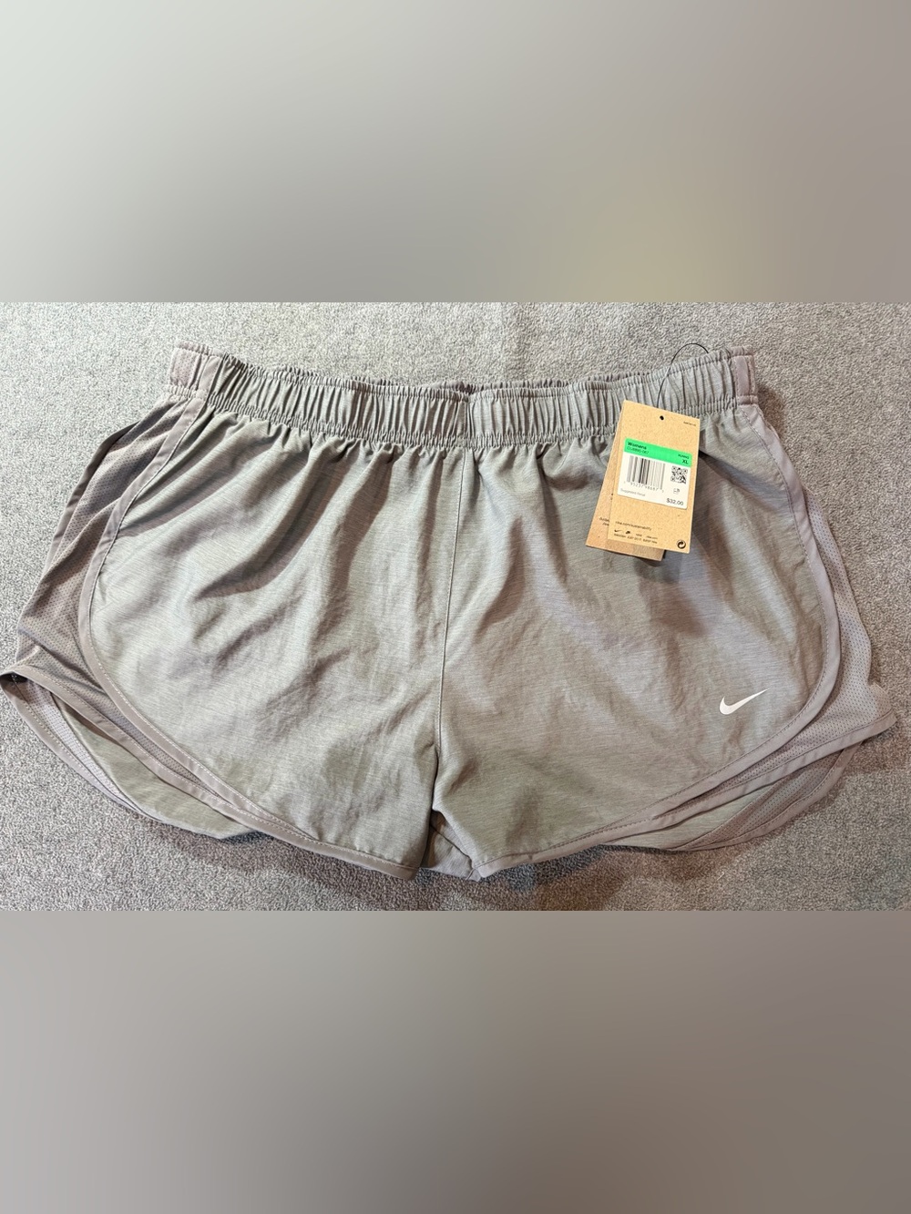 Nike Women's Light Gray Athletic Shorts with White Swoosh - Picture 2 of 2